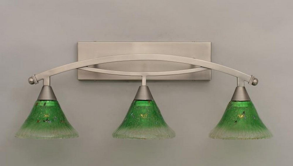 Toltec Lighting-173-BN-753-Bow - 3 Light Bath Bar-11 Inches Tall and 10 Inches Wide Brushed Nickel Kiwi Green Crystal Bow - 3 Light Bath Bar-11 Inches Tall and 10 Inches Wide