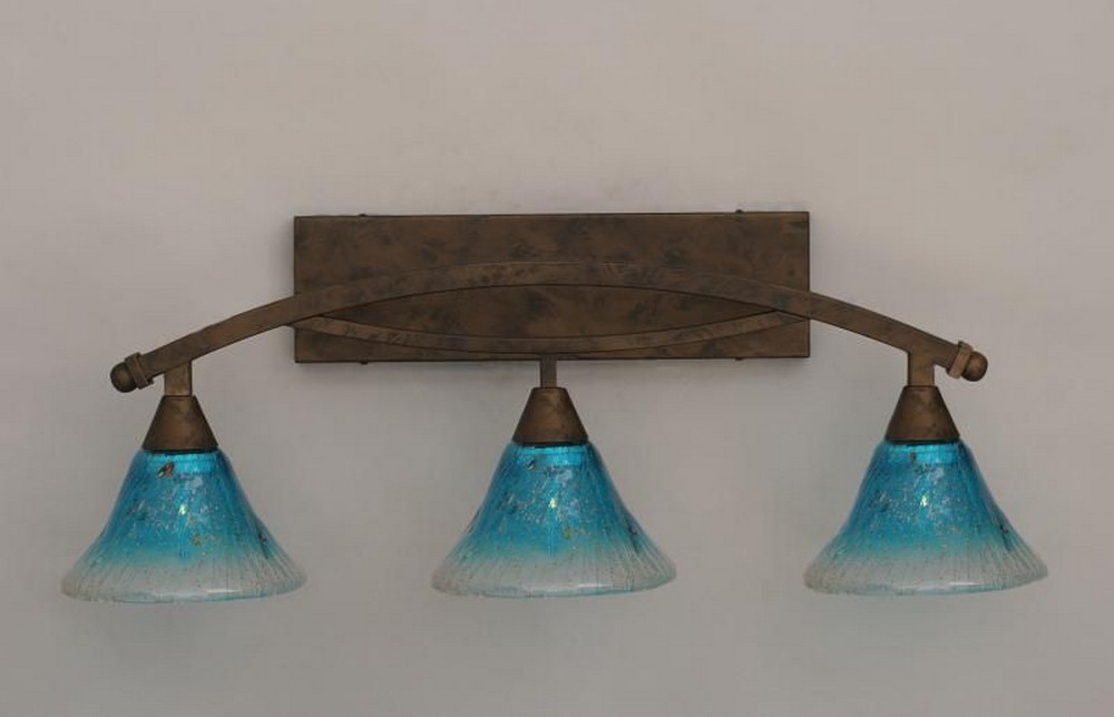 Toltec Lighting-173-BRZ-458-Bow - 3 Light Bath Bar-11.25 Inches Tall and 10 Inches Wide Bronze Teal Crystal Bow - 3 Light Bath Bar-11.25 Inches Tall and 10 Inches Wide