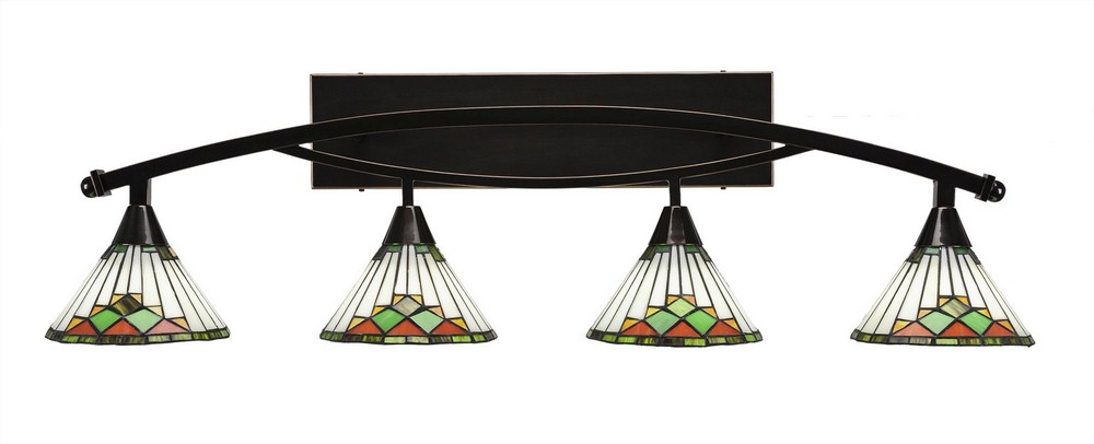 Toltec Lighting-174-BC-9375-Bow - 4 Light Bath Bar-11.25 Inches Tall and Inches Wide Black Copper Green Sunray Art Black Copper Finish with Green Sunray Tiffany Glass