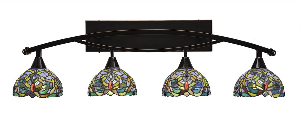 Toltec Lighting-174-BC-9905-Bow - 4 Light Bath Bar-11.5 Inches Tall and Inches Wide Black Copper Kaleidoscope Art Black Copper Finish with Kaleidoscope Tiffany Glass