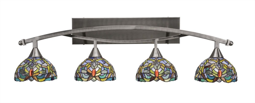 Toltec Lighting-174-BN-9905-Bow - 4 Light Bath Bar-11.5 Inches Tall and Inches Wide Brushed Nickel Kaleidoscope Art Black Copper Finish with Kaleidoscope Tiffany Glass