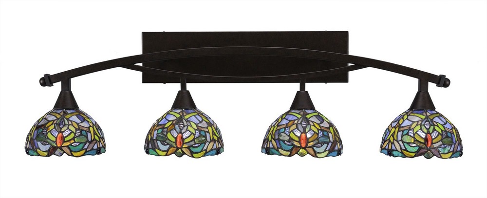 Toltec Lighting-174-BRZ-9905-Bow - 4 Light Bath Bar-11.5 Inches Tall and Inches Wide Bronze Kaleidoscope Art Black Copper Finish with Kaleidoscope Tiffany Glass