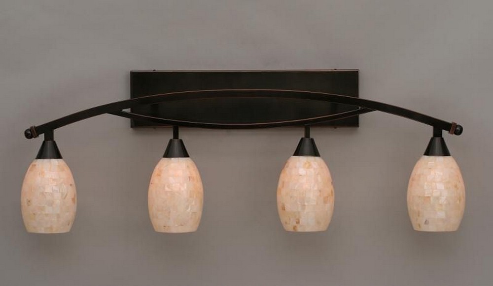 Toltec Lighting-174-BC-406-Bow - 4 Light Bath Bar-14 Inches Tall and 8.25 Inches Wide Black Copper Ivory Glaze Seashell Bronze Finish with Copper Mosaic Glass