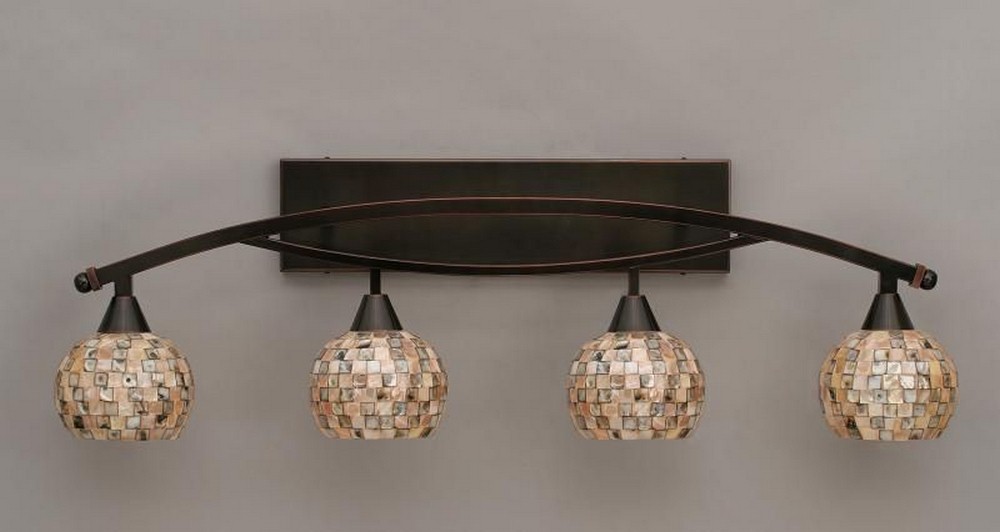 Toltec Lighting-174-BC-407-Bow - 4 Light Bath Bar-12.25 Inches Tall and 10 Inches Wide Black Copper Sea Mist Seashell Brushed Nickel Finish with Copper Mosaic Glass