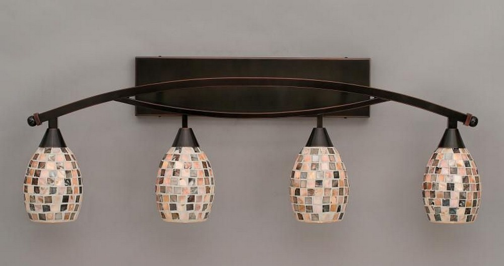 Toltec Lighting-174-BC-408-Bow - 4 Light Bath Bar-14 Inches Tall and 8.25 Inches Wide Black Copper Sea Haze Seashell Bronze Finish with Copper Mosaic Glass