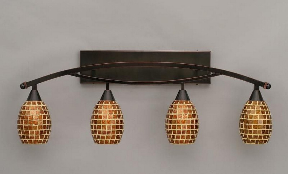 Toltec Lighting-174-BC-409-Bow - 4 Light Bath Bar-14 Inches Tall and 8.25 Inches Wide Black Copper Copper Mosaic Bronze Finish with Copper Mosaic Glass