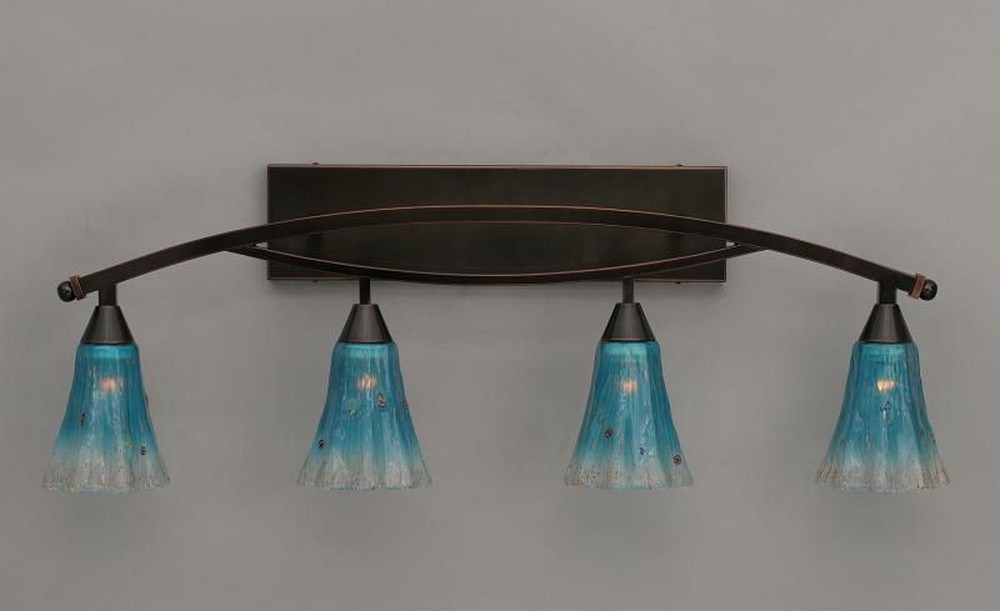 Toltec Lighting-174-BC-725-Bow - 4 Light Bath Bar-13.75 Inches Tall and 8.5 Inches Wide Black Copper Teal Crystal Bow - 4 Light Bath Bar-13.75 Inches Tall and 8.5 Inches Wide