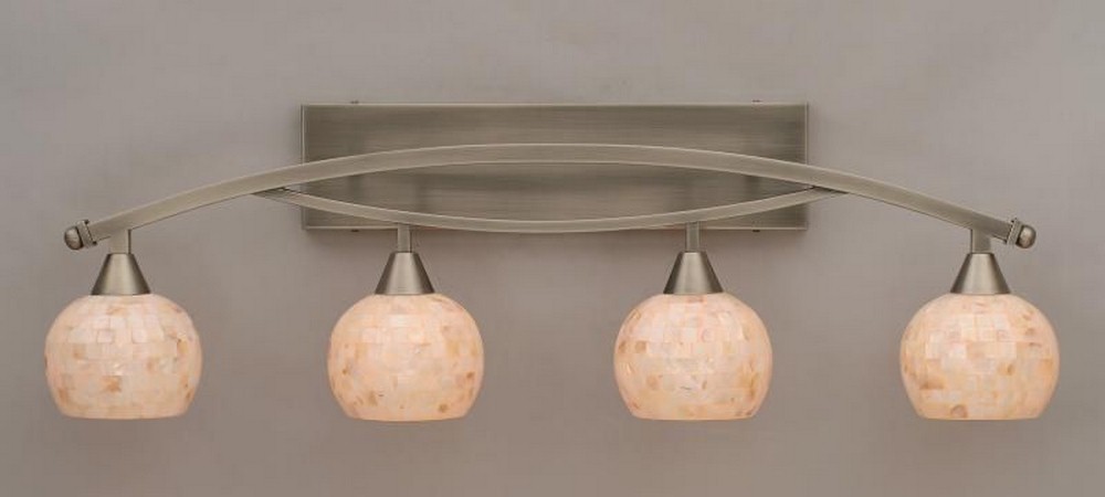 Toltec Lighting-174-BN-405-Bow - 4 Light Bath Bar-12.25 Inches Tall and 10 Inches Wide Brushed Nickel Mystic Seashell Brushed Nickel Finish with Copper Mosaic Glass