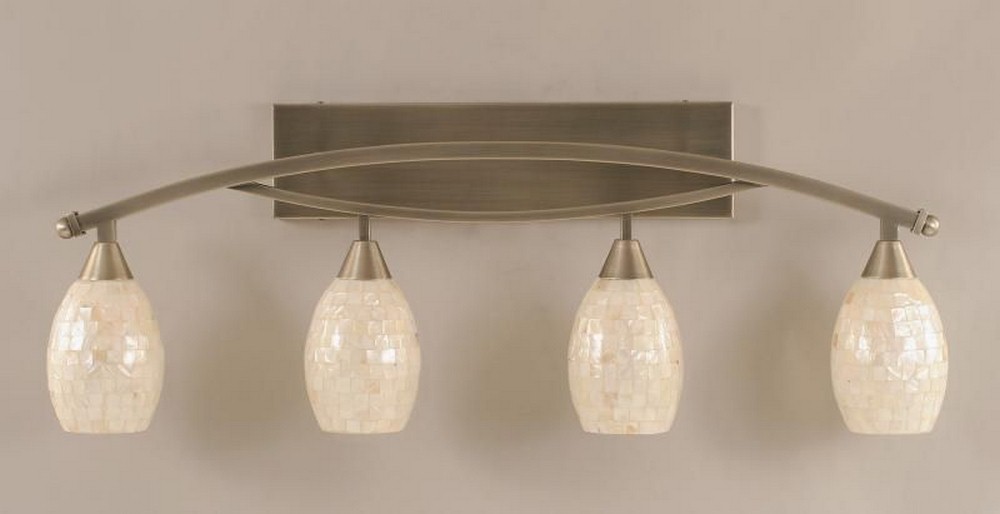 Toltec Lighting-174-BN-406-Bow - 4 Light Bath Bar-14 Inches Tall and 8.25 Inches Wide Brushed Nickel Ivory Glaze Seashell Bronze Finish with Copper Mosaic Glass