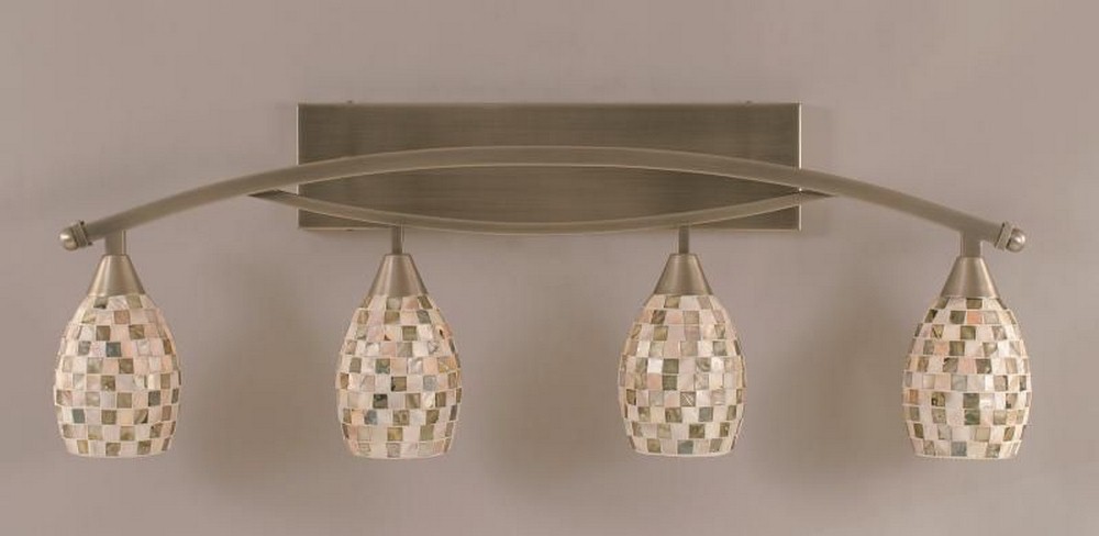 Toltec Lighting-174-BN-408-Bow - 4 Light Bath Bar-14 Inches Tall and 8.25 Inches Wide Brushed Nickel Sea Haze Seashell Bronze Finish with Copper Mosaic Glass