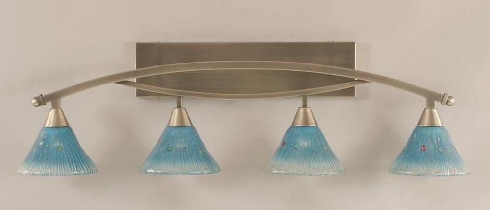 Toltec Lighting-174-BN-458-Bow - 4 Light Bath Bar-11.5 Inches Tall and 9.5 Inches Wide Brushed Nickel Teal Crystal Bow - 4 Light Bath Bar-11.5 Inches Tall and 9.5 Inches Wide