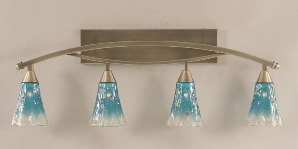 Toltec Lighting-174-BN-725-Bow - 4 Light Bath Bar-13.75 Inches Tall and 8.5 Inches Wide Brushed Nickel Teal Crystal Bow - 4 Light Bath Bar-13.75 Inches Tall and 8.5 Inches Wide