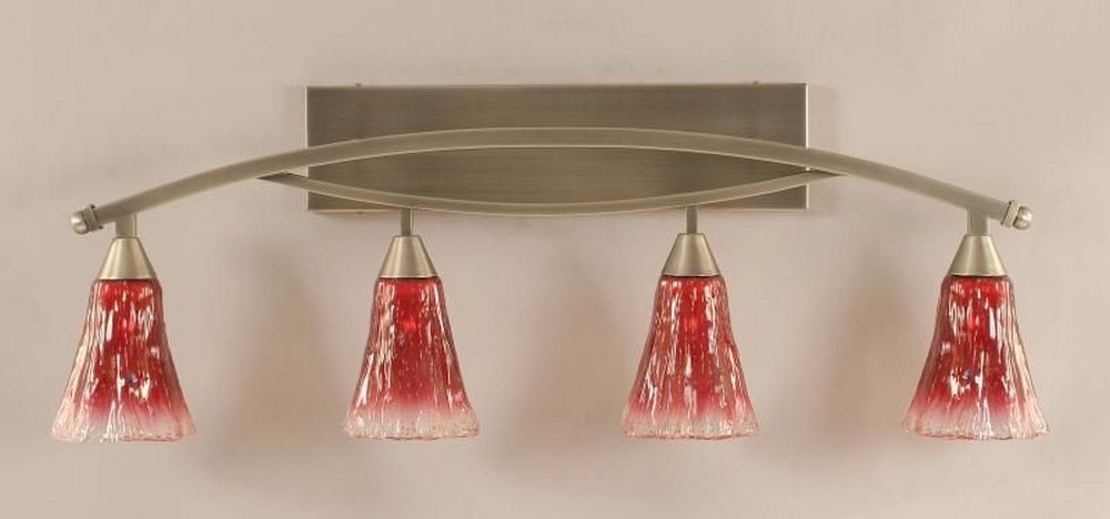 Toltec Lighting-174-BN-726-Bow - 4 Light Bath Bar-13.75 Inches Tall and 8.5 Inches Wide Brushed Nickel Raspberry Crystal Bow - 4 Light Bath Bar-13.75 Inches Tall and 8.5 Inches Wide