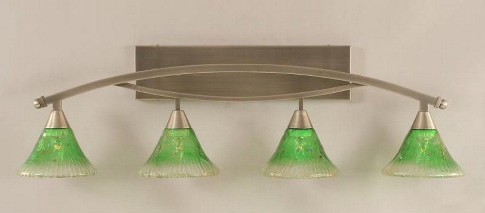 Toltec Lighting-174-BN-753-Bow - 4 Light Bath Bar-11.5 Inches Tall and 9.5 Inches Wide Brushed Nickel Kiwi Green Crystal Bow - 4 Light Bath Bar-11.5 Inches Tall and 9.5 Inches Wide