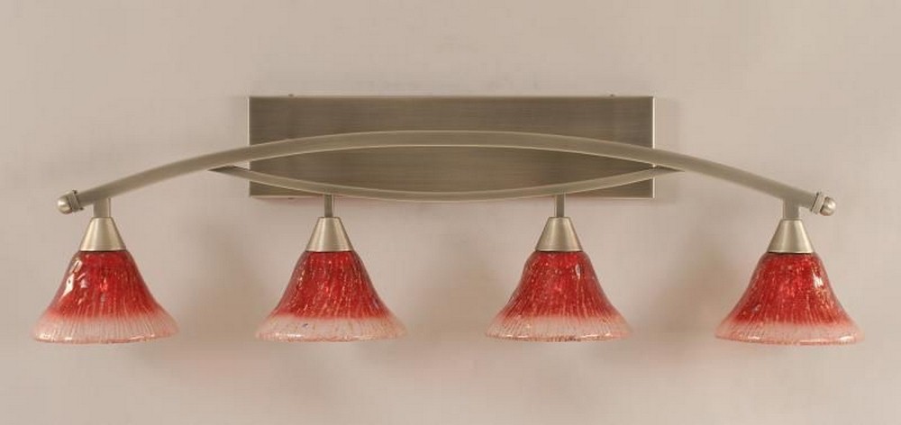 Toltec Lighting-174-BN-756-Bow - 4 Light Bath Bar-11.5 Inches Tall and 9.5 Inches Wide Brushed Nickel Raspberry Crystal Bow - 4 Light Bath Bar-11.5 Inches Tall and 9.5 Inches Wide