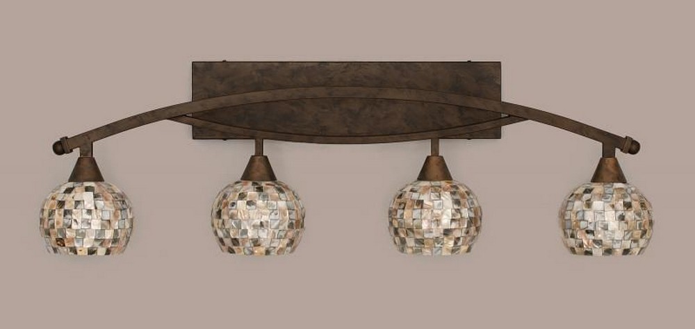 Toltec Lighting-174-BRZ-407-Bow - 4 Light Bath Bar-12.25 Inches Tall and 10 Inches Wide Bronze Sea Mist Seashell Brushed Nickel Finish with Copper Mosaic Glass