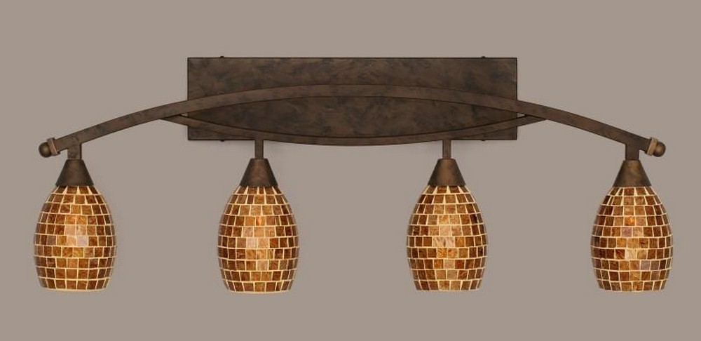 Toltec Lighting-174-BRZ-409-Bow - 4 Light Bath Bar-14 Inches Tall and 8.25 Inches Wide Bronze Copper Mosaic Bronze Finish with Copper Mosaic Glass