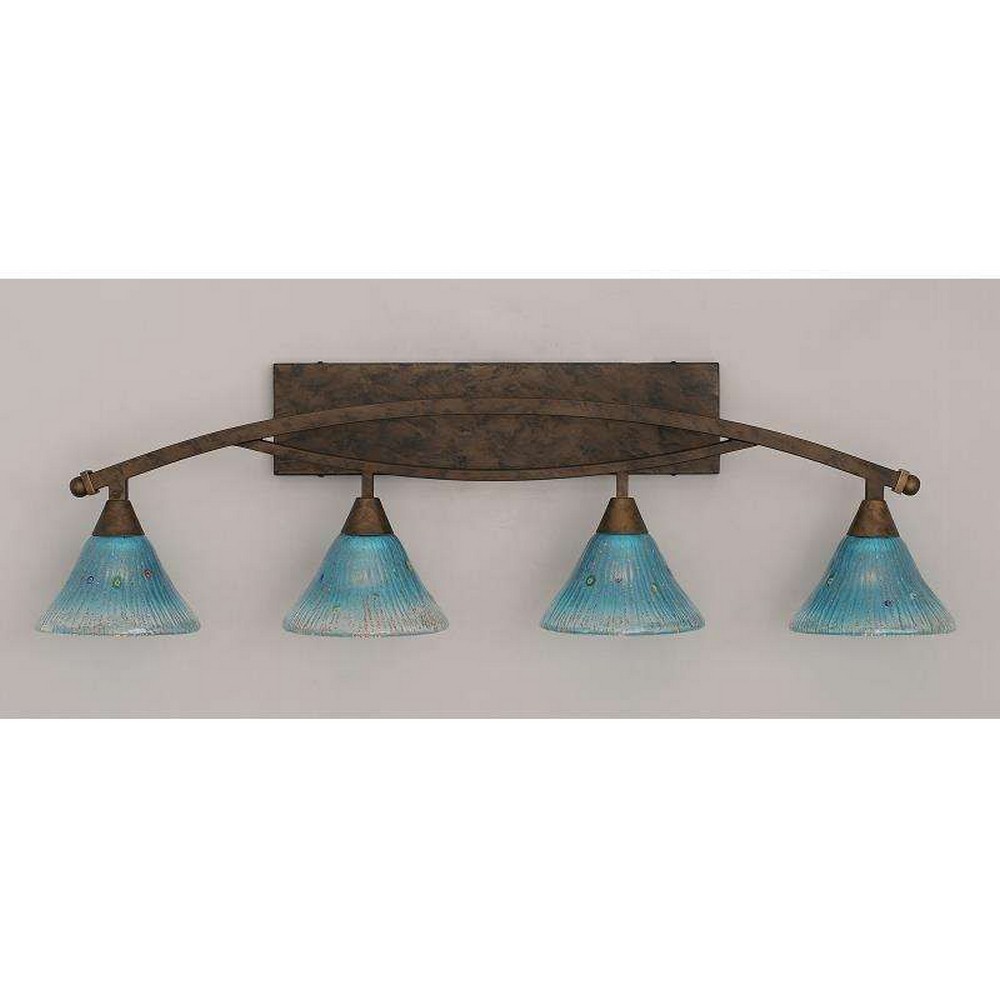 Toltec Lighting-174-BRZ-458-Bow - 4 Light Bath Bar-11.5 Inches Tall and 9.5 Inches Wide Bronze Teal Crystal Bow - 4 Light Bath Bar-11.5 Inches Tall and 9.5 Inches Wide