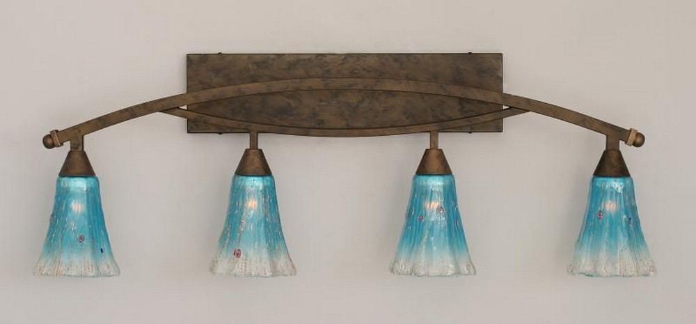 Toltec Lighting-174-BRZ-725-Bow - 4 Light Bath Bar-13.75 Inches Tall and 8.5 Inches Wide Bronze Teal Crystal Bow - 4 Light Bath Bar-13.75 Inches Tall and 8.5 Inches Wide