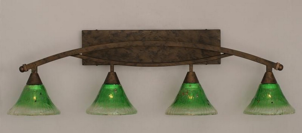 Toltec Lighting-174-BRZ-753-Bow - 4 Light Bath Bar-11.5 Inches Tall and 9.5 Inches Wide Bronze Kiwi Green Crystal Bow - 4 Light Bath Bar-11.5 Inches Tall and 9.5 Inches Wide