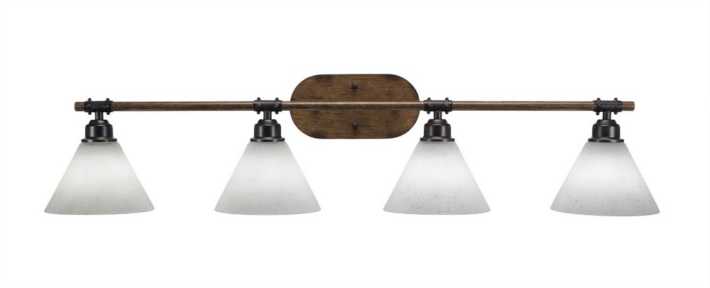 Toltec Lighting-1754-312-Blacksmith - 4 Light Bath Bar-9 Inches Tall and 7 Inches Wide Painted Wood/Dark Granite White Muslin Zion Tiffany Finish