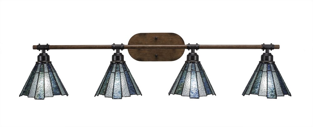 Toltec Lighting-1754-9325-Blacksmith - 4 Light Bath Bar-9 Inches Tall and 7 Inches Wide Painted Wood/Dark Granite Sea Ice Art Zion Tiffany Finish