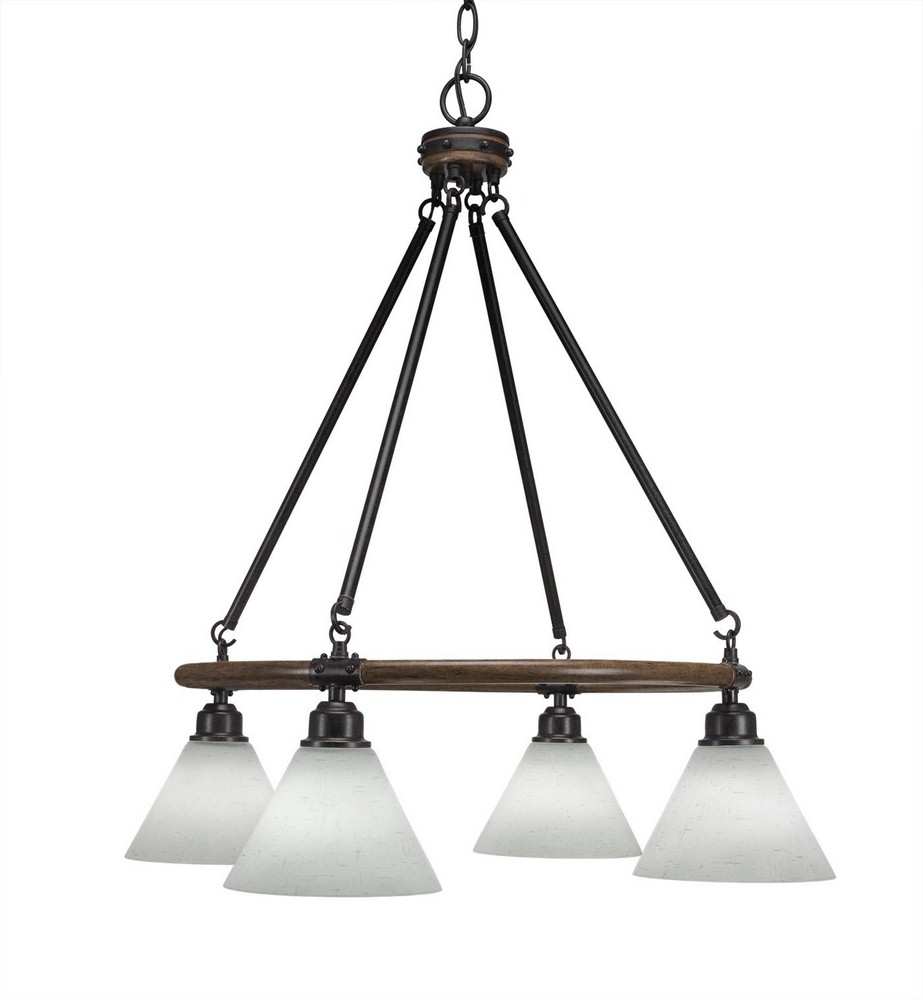 Toltec Lighting-1764-312-Blacksmith - 4 Light Chandelier-28 Inches Tall and 26.5 Inches Wide Painted Wood/Dark Granite White Muslin Zion Tiffany Finish