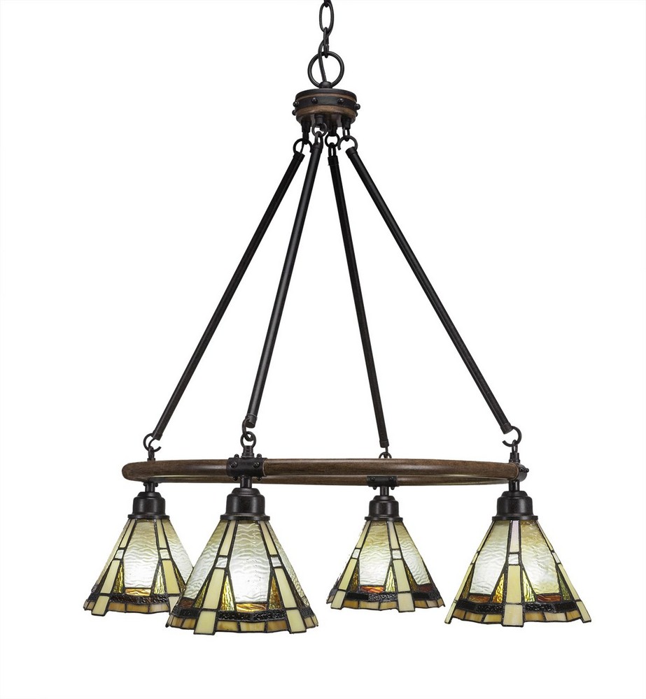 Toltec Lighting-1764-9345-Blacksmith - 4 Light Chandelier-28 Inches Tall and 26.5 Inches Wide Painted Wood/Dark Granite Zion Art Zion Tiffany Finish