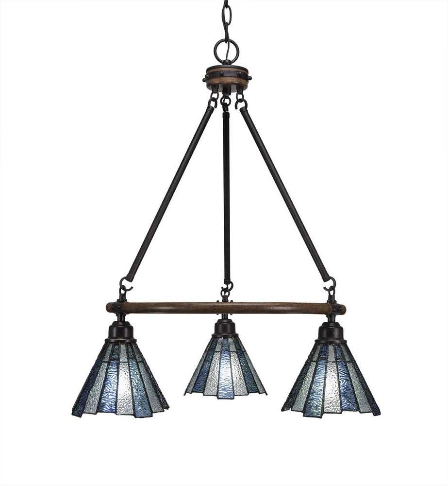 Toltec Lighting-1766-9325-Blacksmith - 3 Light Chandelier-27 Inches Tall and 21.75 Inches Wide Painted Wood/Dark Granite Sea Ice Art Zion Tiffany Finish