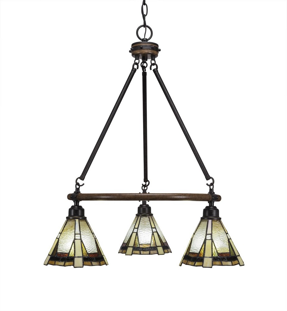 Toltec Lighting-1766-9345-Blacksmith - 3 Light Chandelier-27 Inches Tall and 21.75 Inches Wide Painted Wood/Dark Granite Zion Art Zion Tiffany Finish