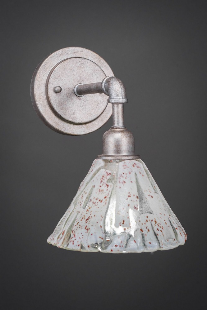 Toltec Lighting-181-AS-7195-Vintage - 1 Light Wall Sconce-10.25 Inches Tall and 7 Inches Wide Aged Silver Italian Ice Dark Granite Finish with Frosted Crystal Glass