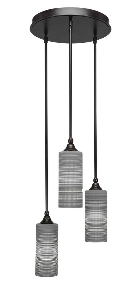 Toltec Lighting-2143-DG-4092-Empire - 3 Light Cluster Pendalier-14.25 Inches Tall and 18.5 Inches Wide Dark Granite Gray Matrix Brushed Nickel Finish with White Matrix Glass