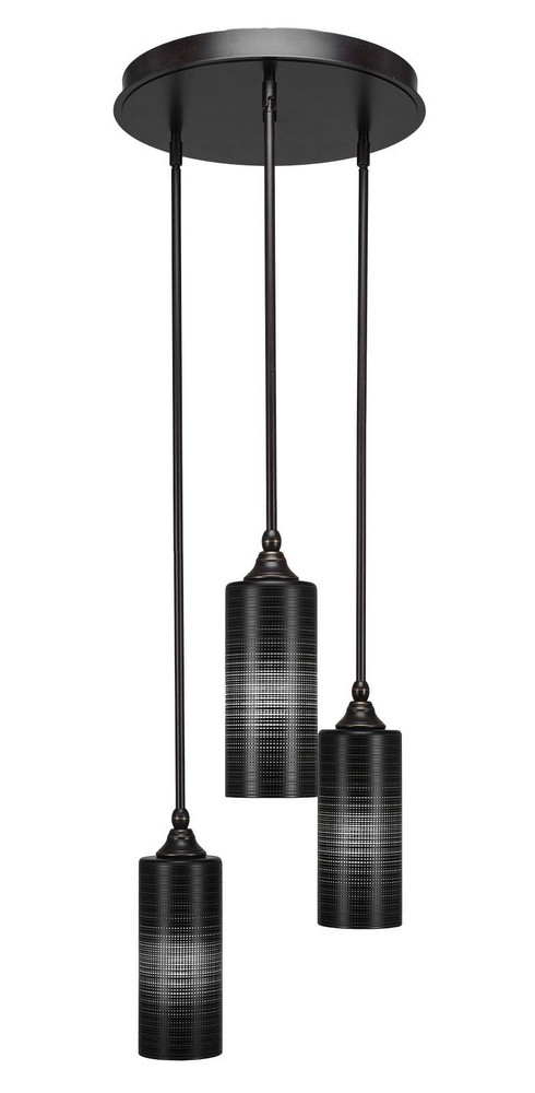 Toltec Lighting-2143-DG-4099-Empire - 3 Light Cluster Pendalier-14.25 Inches Tall and 18.5 Inches Wide Dark Granite Black Matrix Brushed Nickel Finish with White Matrix Glass