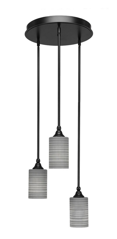 Toltec Lighting-2143-MB-4062-Empire - 3 Light Cluster Pendalier-11.25 Inches Tall and 18.5 Inches Wide Matte Black Gray Matrix Brushed Nickel Finish with White Matrix Glass