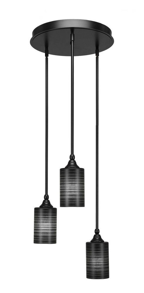 Toltec Lighting-2143-MB-4069-Empire - 3 Light Cluster Pendalier-11.25 Inches Tall and 18.5 Inches Wide Matte Black Black Matrix Brushed Nickel Finish with White Matrix Glass