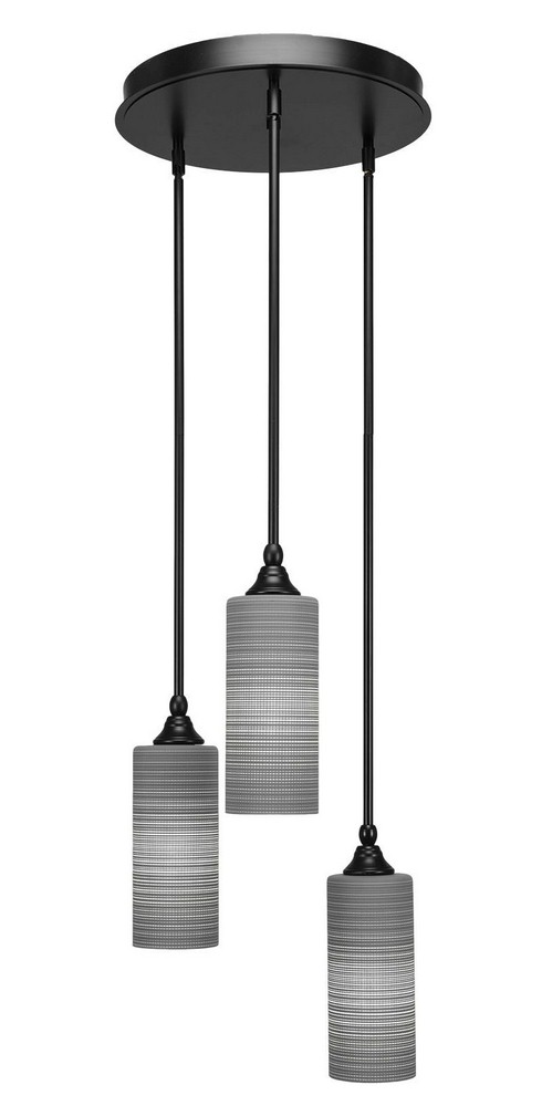 Toltec Lighting-2143-MB-4092-Empire - 3 Light Cluster Pendalier-14.25 Inches Tall and 18.5 Inches Wide Matte Black Gray Matrix Brushed Nickel Finish with White Matrix Glass