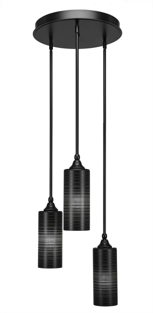 Toltec Lighting-2143-MB-4099-Empire - 3 Light Cluster Pendalier-14.25 Inches Tall and 18.5 Inches Wide Matte Black Black Matrix Brushed Nickel Finish with White Matrix Glass