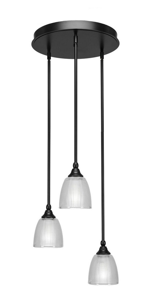 Toltec Lighting-2143-MB-500-Empire - 3 Light Cluster Pendalier-9.75 Inches Tall and 18.5 Inches Wide Matte Black Clear Brushed Nickel Finish with Clear Glass