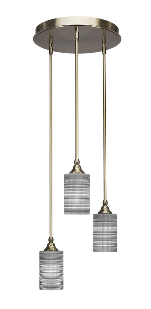 Toltec Lighting-2143-NAB-4062-Empire - 3 Light Cluster Pendalier-11.25 Inches Tall and 18.5 Inches Wide New Aged Brass Gray Matrix Brushed Nickel Finish with White Matrix Glass