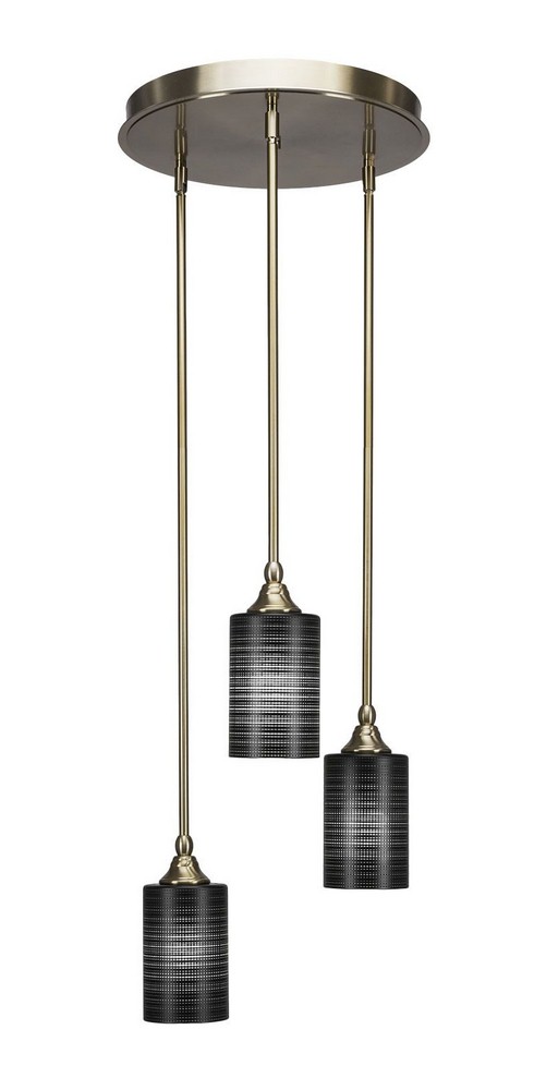 Toltec Lighting-2143-NAB-4069-Empire - 3 Light Cluster Pendalier-11.25 Inches Tall and 18.5 Inches Wide New Aged Brass Black Matrix Brushed Nickel Finish with White Matrix Glass