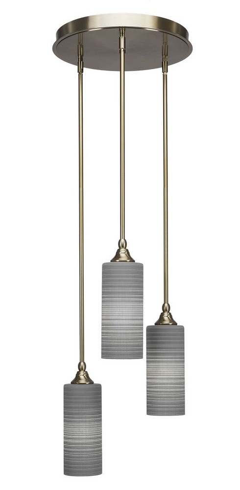 Toltec Lighting-2143-NAB-4092-Empire - 3 Light Cluster Pendalier-14.25 Inches Tall and 18.5 Inches Wide New Aged Brass Gray Matrix Brushed Nickel Finish with White Matrix Glass