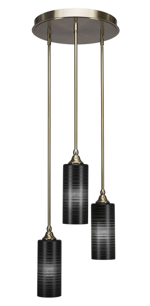 Toltec Lighting-2143-NAB-4099-Empire - 3 Light Cluster Pendalier-14.25 Inches Tall and 18.5 Inches Wide New Aged Brass Black Matrix Brushed Nickel Finish with White Matrix Glass