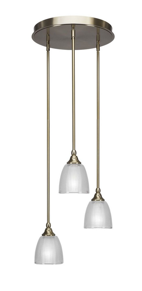 Toltec Lighting-2143-NAB-500-Empire - 3 Light Cluster Pendalier-9.75 Inches Tall and 18.5 Inches Wide New Aged Brass Clear Brushed Nickel Finish with Clear Glass