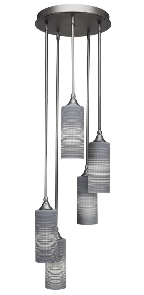 Toltec Lighting-2145-BN-4092-Empire - 5 Light Cluster Pendalier-14.5 Inches Tall and 14.25 Inches Wide Brushed Nickel Gray Matrix Brushed Nickel Finish with Gray Matrix Glass