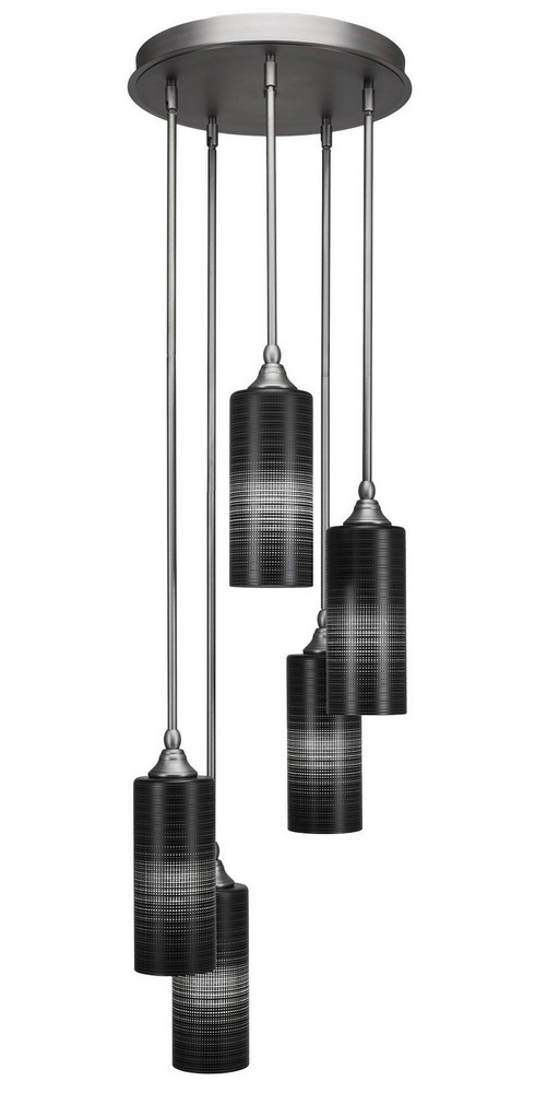 Toltec Lighting-2145-BN-4099-Empire - 5 Light Cluster Pendalier-14.5 Inches Tall and 14.25 Inches Wide Brushed Nickel Black Matrix Brushed Nickel Finish with Gray Matrix Glass