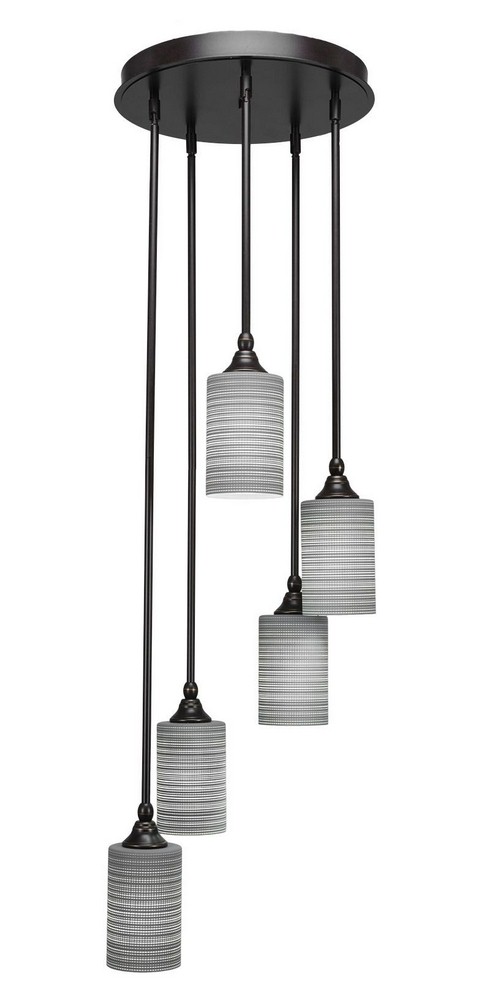 Toltec Lighting-2145-DG-4062-Empire - 5 Light Cluster Pendalier-11.75 Inches Tall and 14.25 Inches Wide Dark Granite Gray Matrix Brushed Nickel Finish with Gray Matrix Glass