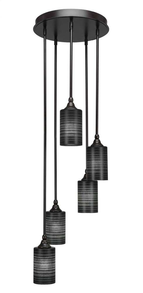 Toltec Lighting-2145-DG-4069-Empire - 5 Light Cluster Pendalier-11.75 Inches Tall and 14.25 Inches Wide Dark Granite Black Matrix Brushed Nickel Finish with Gray Matrix Glass