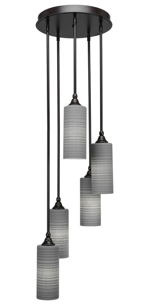 Toltec Lighting-2145-DG-4092-Empire - 5 Light Cluster Pendalier-14.5 Inches Tall and 14.25 Inches Wide Dark Granite Gray Matrix Brushed Nickel Finish with Gray Matrix Glass