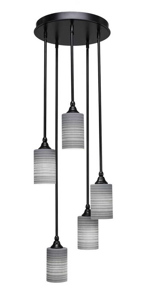 Toltec Lighting-2145-MB-4062-Empire - 5 Light Cluster Pendalier-11.75 Inches Tall and 14.25 Inches Wide Matte Black Gray Matrix Brushed Nickel Finish with Gray Matrix Glass