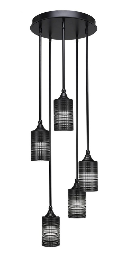 Toltec Lighting-2145-MB-4069-Empire - 5 Light Cluster Pendalier-11.75 Inches Tall and 14.25 Inches Wide Matte Black Black Matrix Brushed Nickel Finish with Gray Matrix Glass